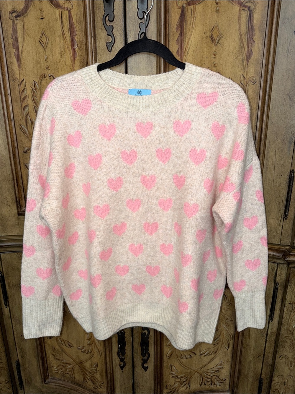 CeCe Allover Heart Crewneck Sweater